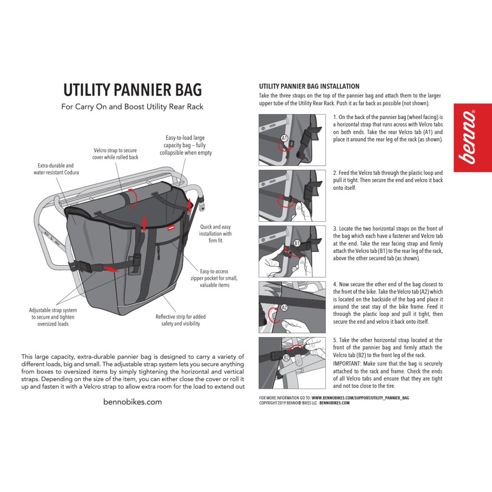 Grande sacoche pour vélo électrique cargo longtail Benno Utility Pannier Bag