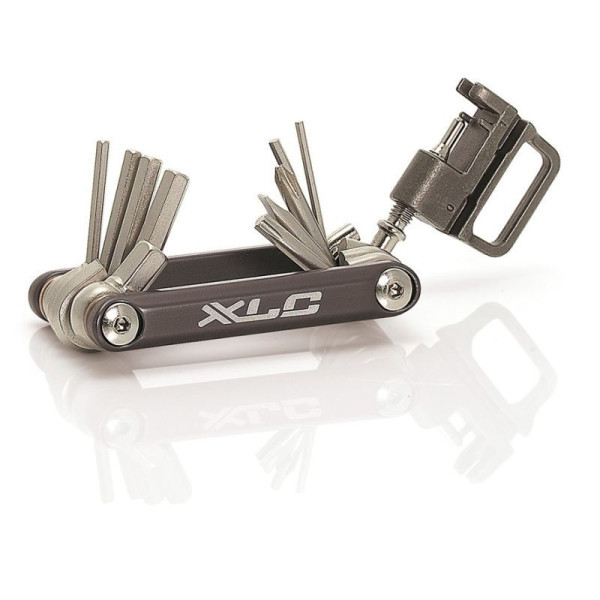 Multitool XLC TO-M07 15 fonctions intégrées, dont des clés Allen, une clé Torx T25 et un dérive-chaîne